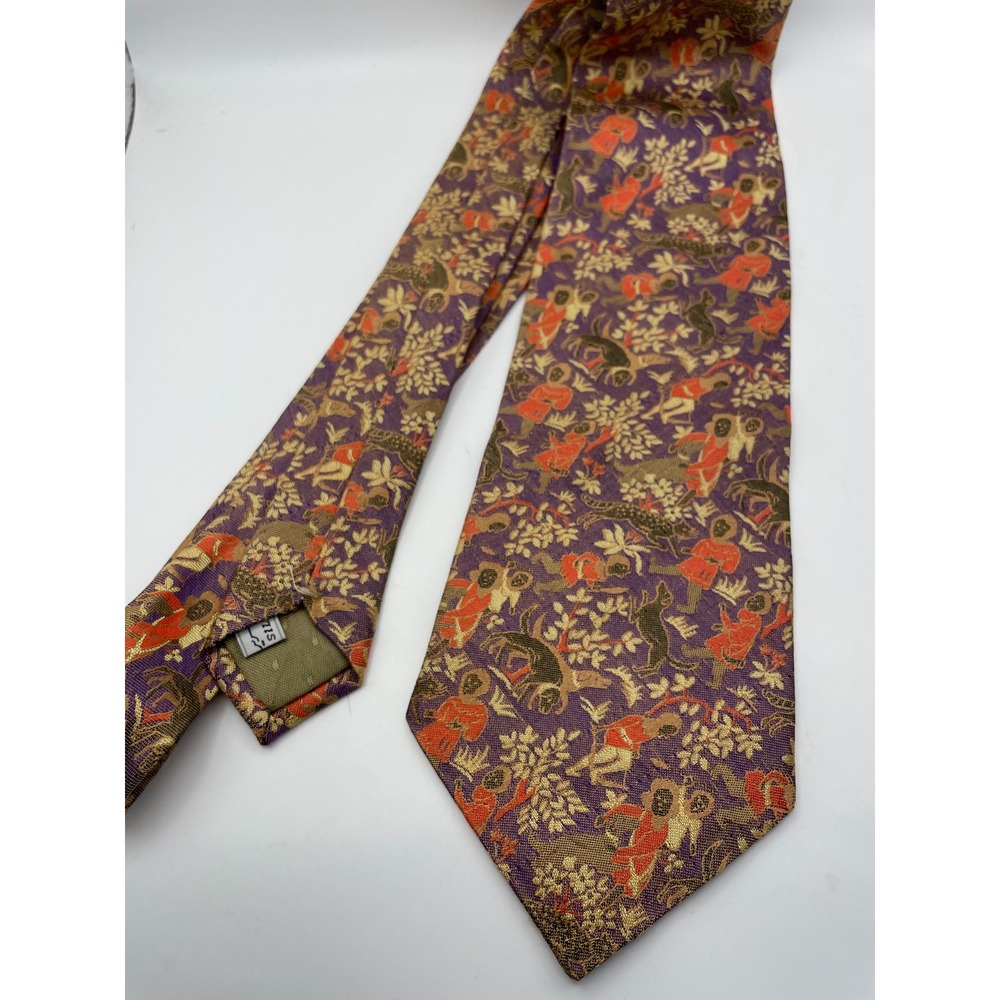 Stephan Oriental Arts Damascus Syria Silk Necktie Purple Gold Figural Brocade